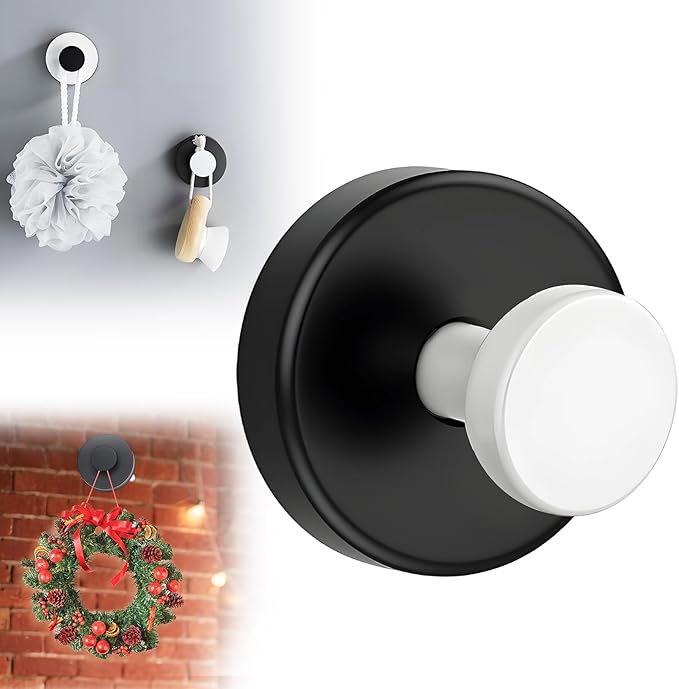 Suction Cup Hooks for Wreaths on Glass, 2025 New No Drill Suction Cup Hooks for Shower, Wreath Hanger Holder for Front Door, Upgraded Towel Hooks for Window Bathroom Mirrors (1, Black White)