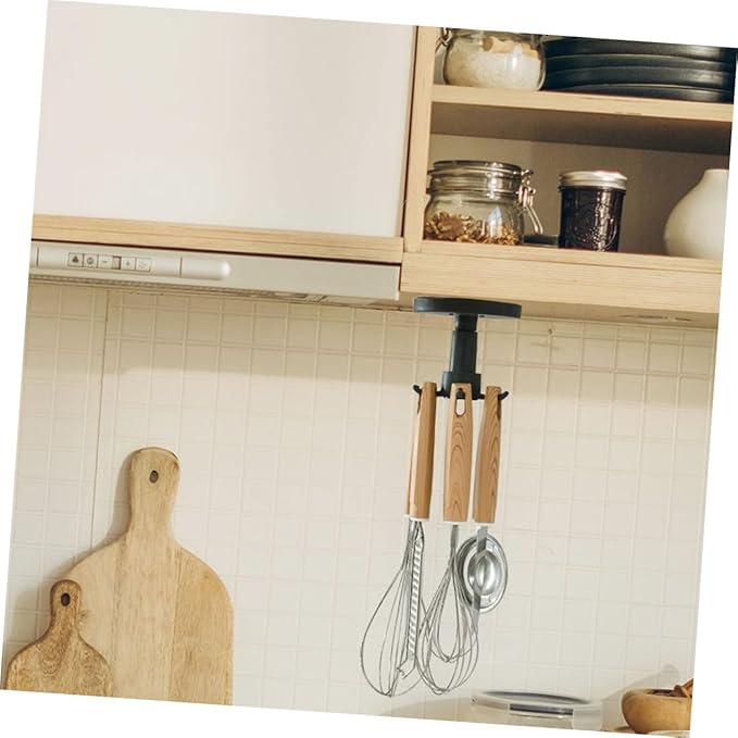 Zerodeko Rotatable Kitchen Utensil Hooks 3pcs Set Black Multi-Functional Wall Hanger Adhesive Under Cabinet Storage Organizer for Kitchen Tools and Measuring Spoons