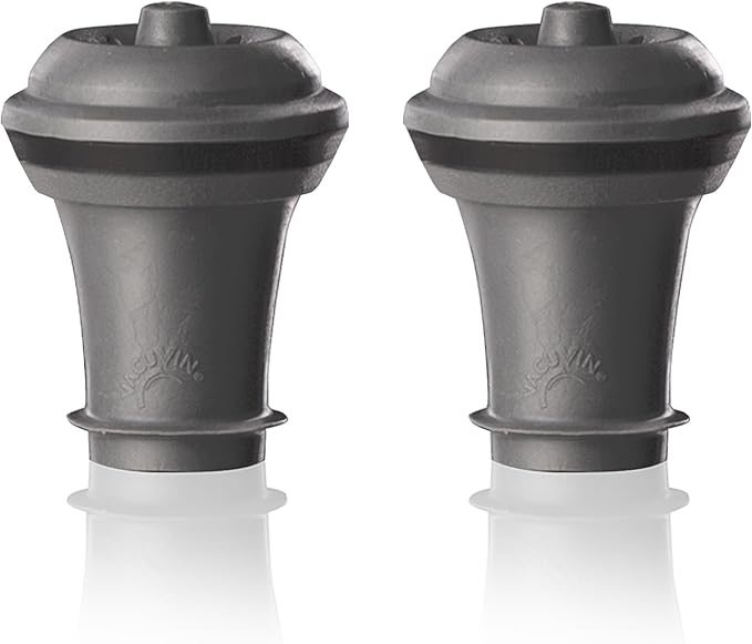 Vacu Vin Wine Saver Vacuum Stoppers - Set of 2 - Gray - Airtight Seal for Opened Bottles to Preserve Freshness Up to 10 Days - Food Grade Rubber - Easy to Use Perfect for Every Occasion