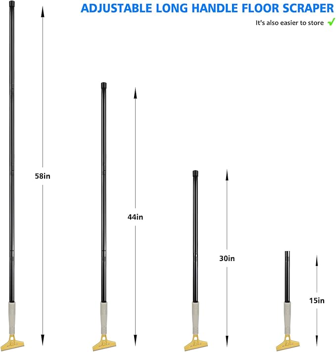 EHDIS 15''-58'' Long Handle Adjustable 4'' Razor Blade Scraper Tool Floor Wallpaper Cooktop Scraper for Cleaning Concrete, Vinyl, Tile,Floors, Walls