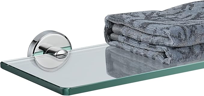 JQK Bathroom Glass Shelf Chrome, Tempered Glass Shower Storage 14 by 5 inches, 304 Stainless Steel Polished Chrome Wall Mount, TGS101L14-CH