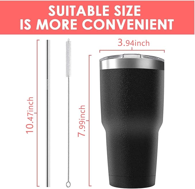 30oz Stainless Steel Travel Mug with Lid, 6 Pack Double Wall Vacuum Insulated Bulk Tumbler with 6 Straws, Powder Coated Coffee Cup Suitable for Vehicle Cup Holders(Black)