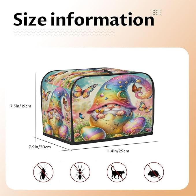 Happy Easter Eggs Gnome Toaster Cover 2 Slice Dust and Fingerprint Protection Toaster Bread Maker Covers Washable Kitchen Small Appliance Covers for Kitchen Accessories Decor Bakeware Women Gift