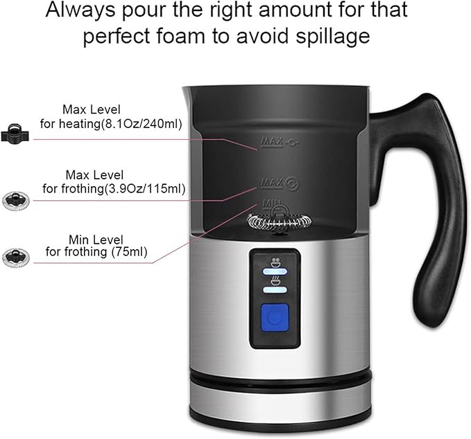 AIZYR Electric Detachable Milk Frother and Steamer Stainless Steel Milk Warmer with Hot & Cold Foam for Coffee, Hot Chocolates, Cappuccino,110v