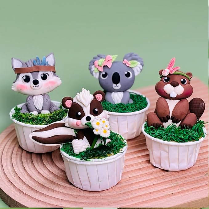 Fondant Molds Woodland Animal Cake Topper 6-count Kit Fox Wolf Tiger Koala Skunks Beavers