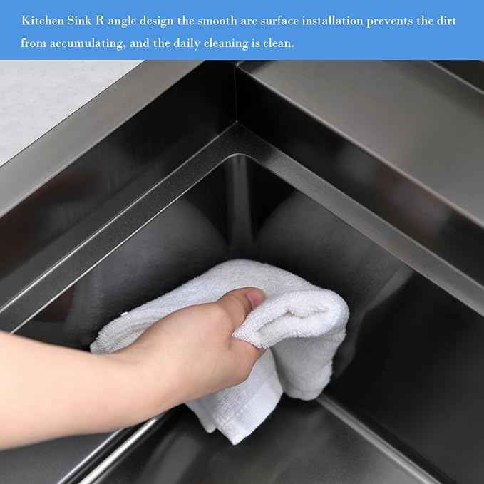 33 Inch Black Drop In Kitchen Sink Workstation with Glass Rinser -VOKIM 33x22 Drop In sink Workstation Stainless Steel 16 Gauge Deep Single Bowl Kitchen Sink with Cup Washer