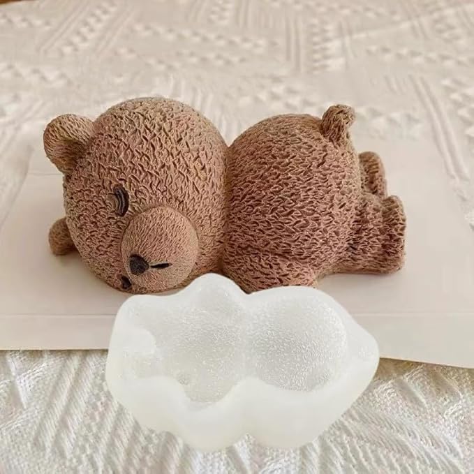 Lying Bear Fondant Mold Chocolate Molds Silicone, 3D Silicone Animal Mold for DIY Fondant, Dessert Baking, Jello, Candy, Cake Baking Decorating, Ice Cube, Soap,Resin
