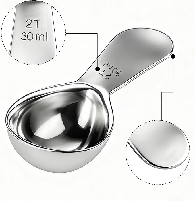 18/8 Stainless Steel Coffee Measuring Spoon 2 Tablespoon Coffee Scoop Short Handle Measuring Spoon for Ground Coffee Tea Sugar Flour Exact Measuring Spoons (30ml)