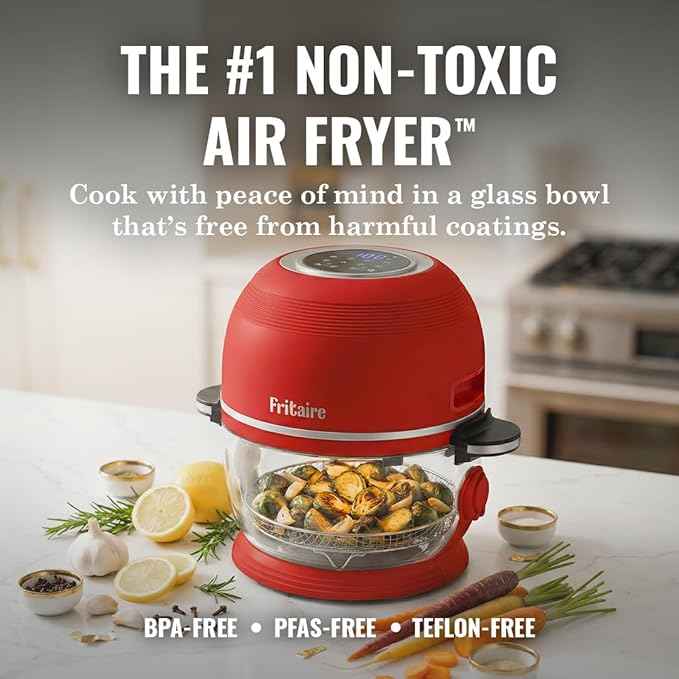 Non Toxic Air Fryer™ Pro | 9-in-1 Glass Air Fryer | Self-Cleaning | 5 Quart | Rotisserie and Tumbler | 400F Vortex For Even Cooking, BPA-Free Teflon Free, Recrisp, Roast, Bake, Mauve Rose