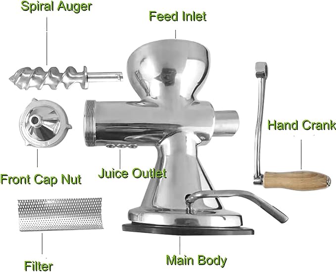 304 Stainless Steel Wheatgrass Juicer, Hand Crank Fruit Press for Wheatgrass and Leafy Green, Manual Juicer for Celery Kale Spinach Parsley Pomegranate Apple Grape