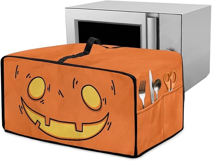 Air Fryer Toaster Oven Cover Fabric Convection Oven Cover with Pockets, Washable Small Appliance Dust Protection, S, Cartoon Pumpkin Face Pattern Halloween Decor