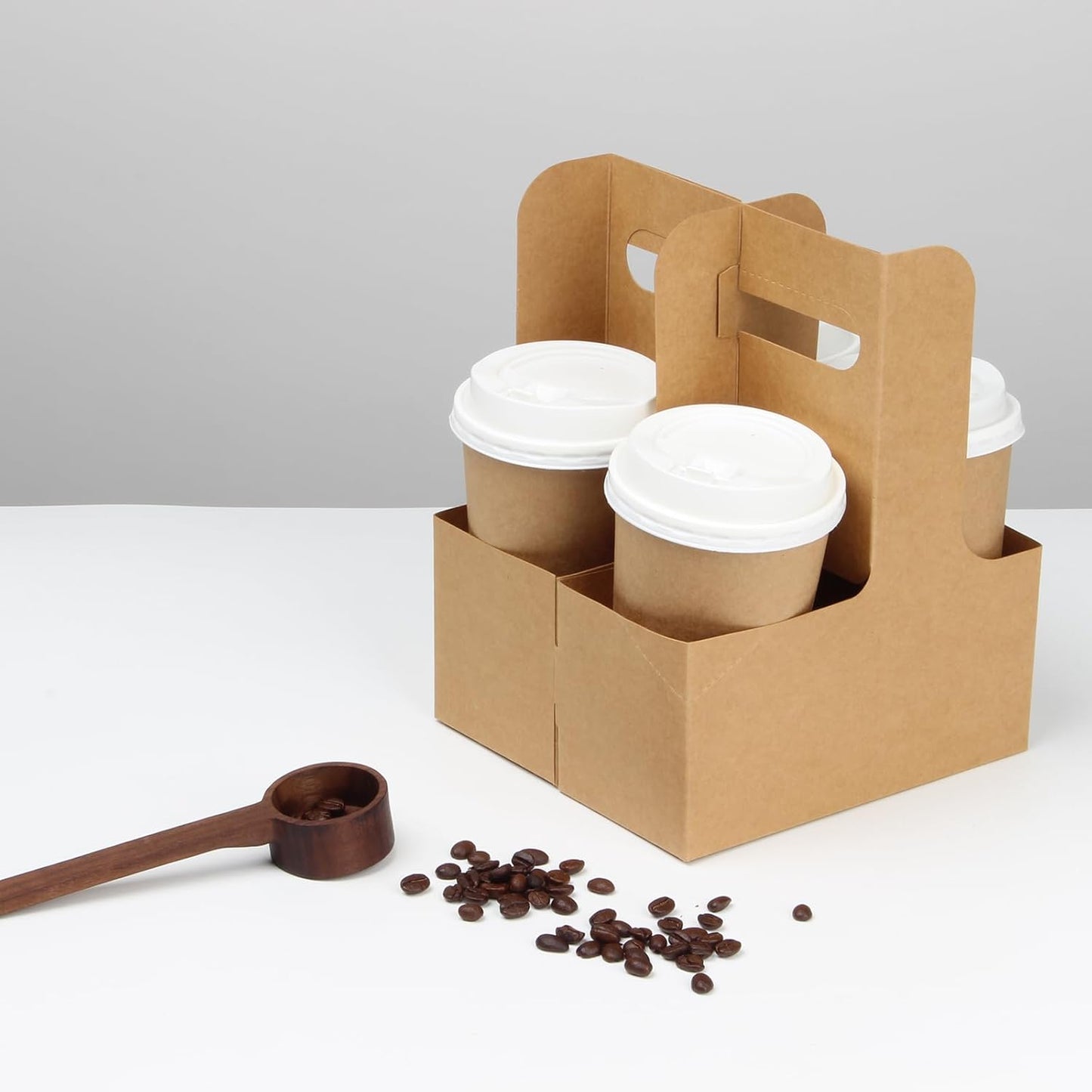 20Pack 2 Cup Drink Carrier Handle, Kraft Paperboard Disposable Drink Carrier with Handle 12-30 OZ to Go Coffee Cup Holder for Drinks, Takeout, Cafe and Restaurant Food Service Delivery