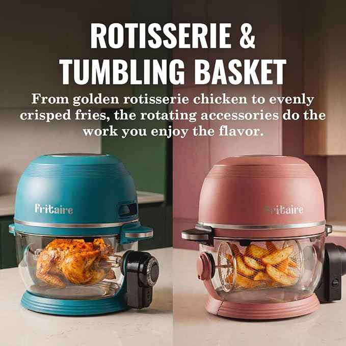 Non Toxic Air Fryer™ Pro | 9-in-1 Glass Air Fryer | Self-Cleaning | 5 Quart | Rotisserie and Tumbler | 400F Vortex For Even Cooking, BPA-Free Teflon Free, Recrisp, Roast, Bake, Black