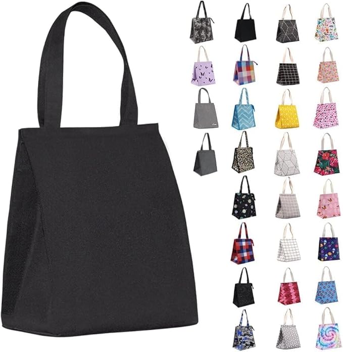 iknoe Insulated Lunch Bag for Women & Adults, 9L Foldable Wide-Open Cooler Bag with Pockets, Leakproof & Portable, for Picnic, Office, Beach(PureBlack)