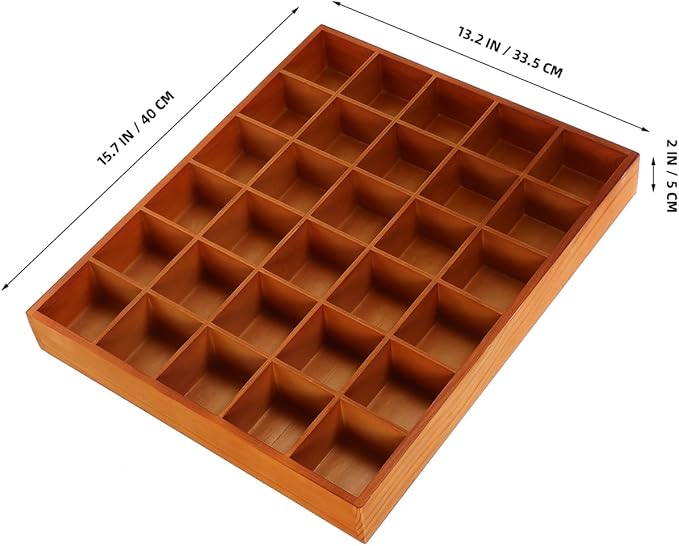 ULTECHNOVO Wooden Sorting Tray Grid Display Wood Divided Organizer Brown Finished Section Box (30 Compartments,15. 72x13. 17x1. 97 Inch Each Tray)