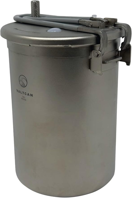 Valtcan 1800ml Titanium Pressure Pot Rice Cooker 35 kPa Locking Lid, Perfect Rice in 20 Min | Grade 1 Ti, No Coatings, Flavor-Neutral | Ultralight Camp & Home Cookware for High Altitude Cooking