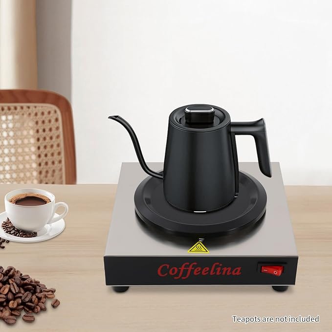 Commercial Coffee Warmer, 110V 80W Stainless Steel Portable Warmer Double, 5.9inch Cup Beverage Warmers for Coffee Milk Tea, Desk Coffee Heater for Cafe Break Room Buffet Event Use