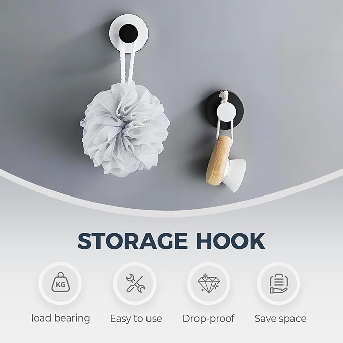 Suction Cup Hooks for Wreaths on Glass, 2025 New No Drill Suction Cup Hooks for Shower, Wreath Hanger Holder for Front Door, Upgraded Towel Hooks for Window Bathroom Mirrors (1, Black)