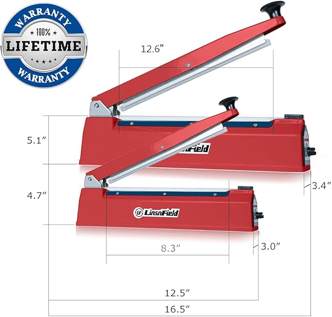 Sealer Pro, Patented 8-inch Impulse Heat Sealer, 2-mm Sealing Width Super Heavy Duty Bag Sealing Machine with Extra 2 Replacements, 1Fuse Included, Red