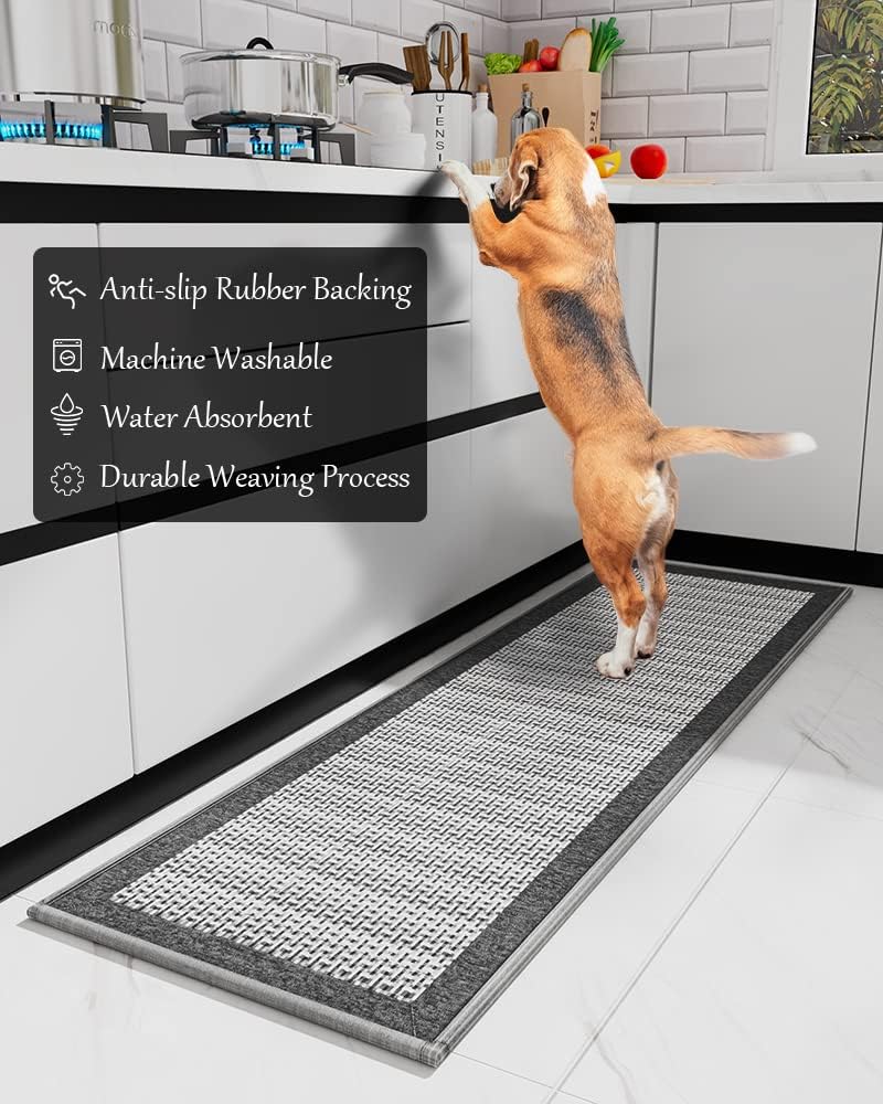 PADOOR Kitchen Mats for Floor, Kitchen Rugs Non Slip Washable, Rubber Backed Kitchen Runner Super Absorbent Kitchen Floor Mat Sink Rug, 17”x24” Grey