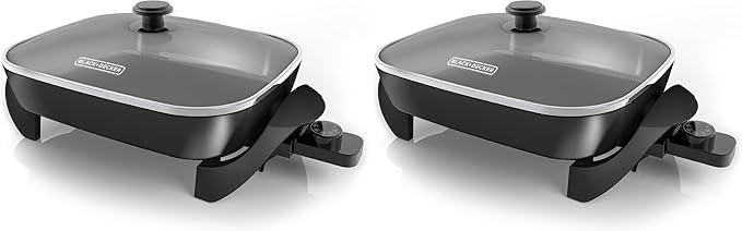 BLACK+DECKER Electric Skillet,Variable Temperature Control,Nonstick Cooking Surface,Dishwasher Safe,Tempered Glass Lid,12"x15",(Pack of 2)