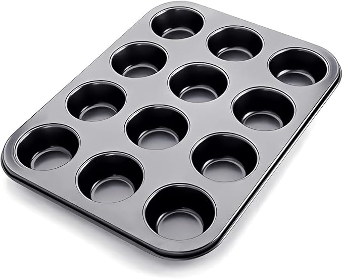 Kingrol 12-Cup Muffin & Cupcake Pans, Set of 3 Baking Pans, Non-stick Bakeware, 1.1" Deep
