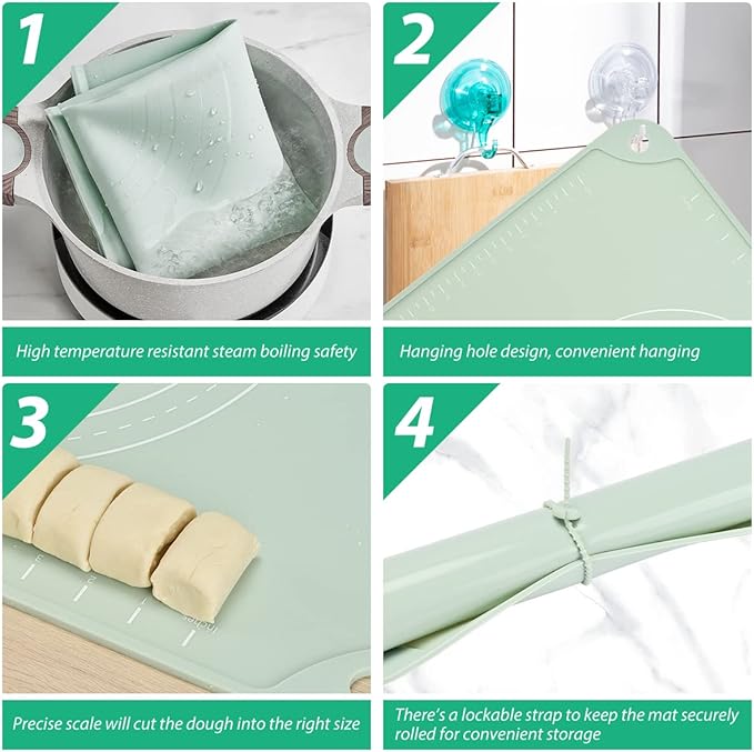 Silicone Pastry Mat 20"*16" Extra Thick Non Stick Baking Mat Food Grade Silicone Dough Rolling Bake Mat with Edge Heightening Green