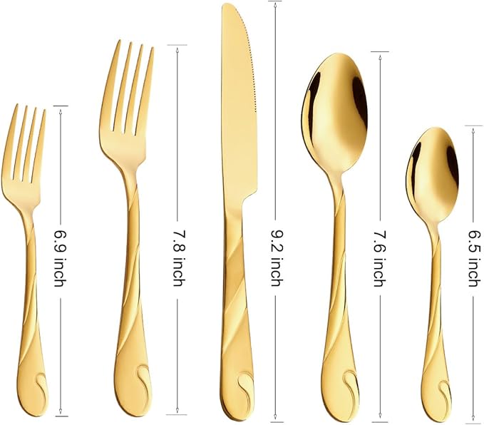 Gold Silverware Set for 12, 60-Piece Stainless Steel Flatware Set, Shiny Gold Metal Cutlery Set, Include Spoon, Fork and Knife Set, Dishwasher Safe