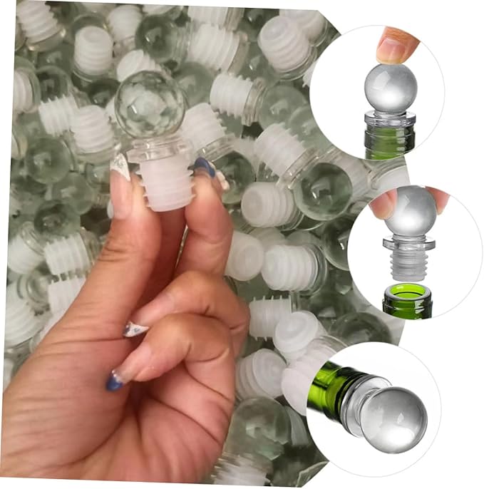 Healifty 24pcs Glass Ball Wine Stoppers Vacuum Pump Bottle Stopper Aroma Dispenser Decorative for Wine Oil Perfume Bottles
