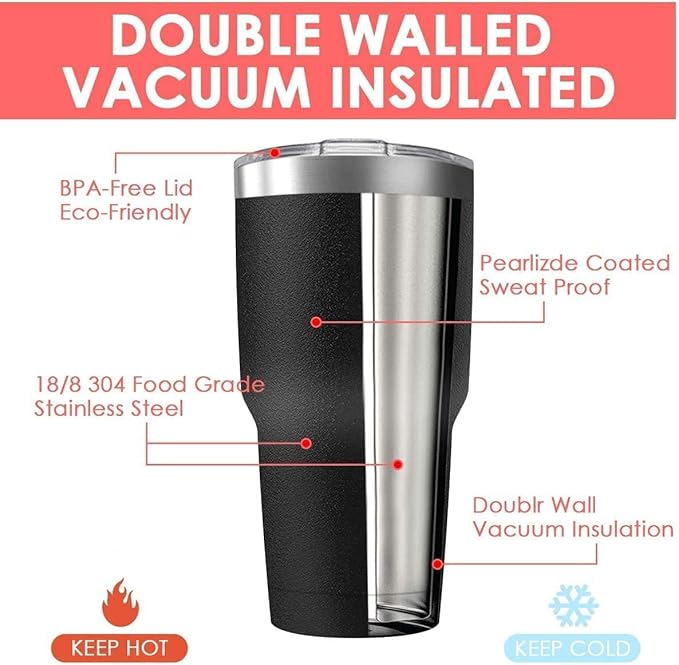 30oz Stainless Steel Travel Mug with Lid, 6 Pack Double Wall Vacuum Insulated Bulk Tumbler with 6 Straws, Powder Coated Coffee Cup Suitable for Vehicle Cup Holders(Black)