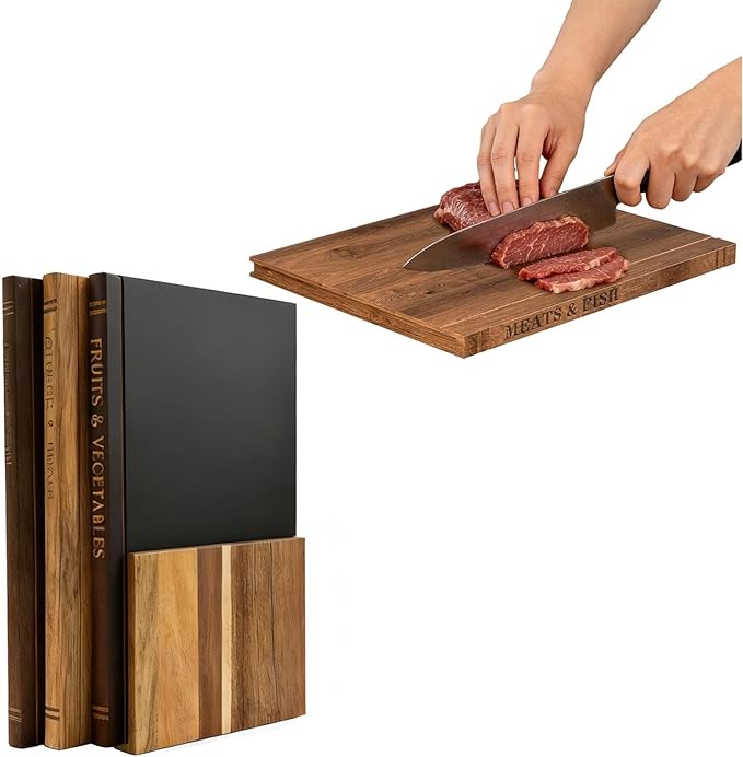 Bamboo Cutting Boards Set of 3 Book Chopping Board with Wood Storage Stand, 0.8in Serving Board Lightweight Butcher Block for Kitchen, Dishwasher safe
