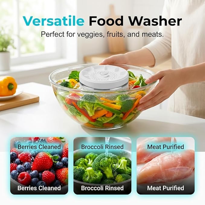 Produce Cleaner, Fruit and Vegetable Washing Machine, With Microbubble Electrolysis, 5-Min Auto Cleaning, Ipx7 Waterproof Cordless Device for Berries & Meat for Fruits, Vegetable & More (A)
