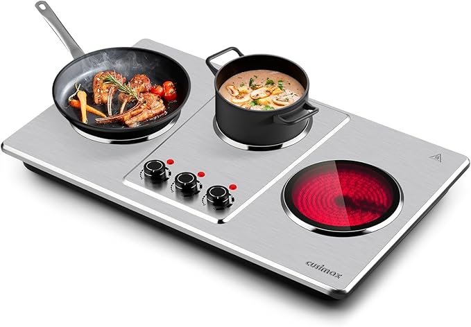 Cusimax Hot Plate Electric,Countertop Infrared Triple Burner with 7″ Ceramic Glass Cooktop,Electric Hot Plate for Cooking,11 Level Temperature Setting