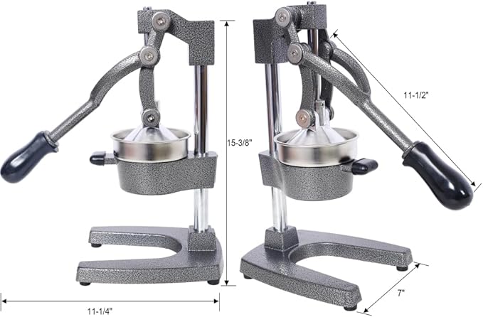 Heavy Duty Cast Iron Citrus Juicer, Extra-Large Commercial Grade Manual Hand Press Orange Juicer, Grey Handheld Squeezer for Fresh Lemon Lime Grapefruit Juice