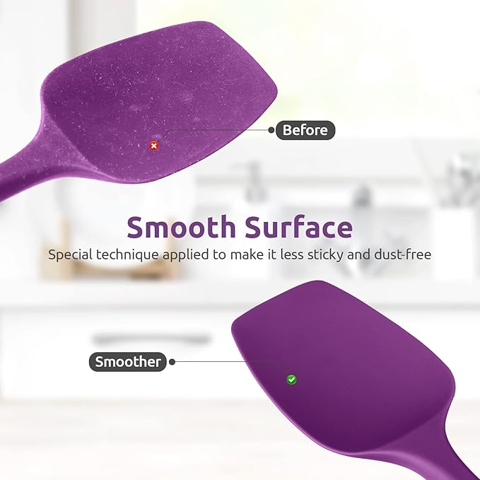 U-Taste Silicone Cooking Spoon Spatula: 480ºF Heat Resistant Food Grade 11.38" Flexible Rubber Kitchen Spoonula, Seamless Pastry Bowl Scraper for Mixing Stirring Scraping in Nonstick Cookware (Purple)