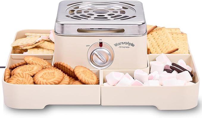 Electric Smores Maker - Indoor Smores Kit with 4 Detachable Trays, 4 Stainless Steel Forks - Flameless Smores Maker Tabletop Indoor Kit (White)