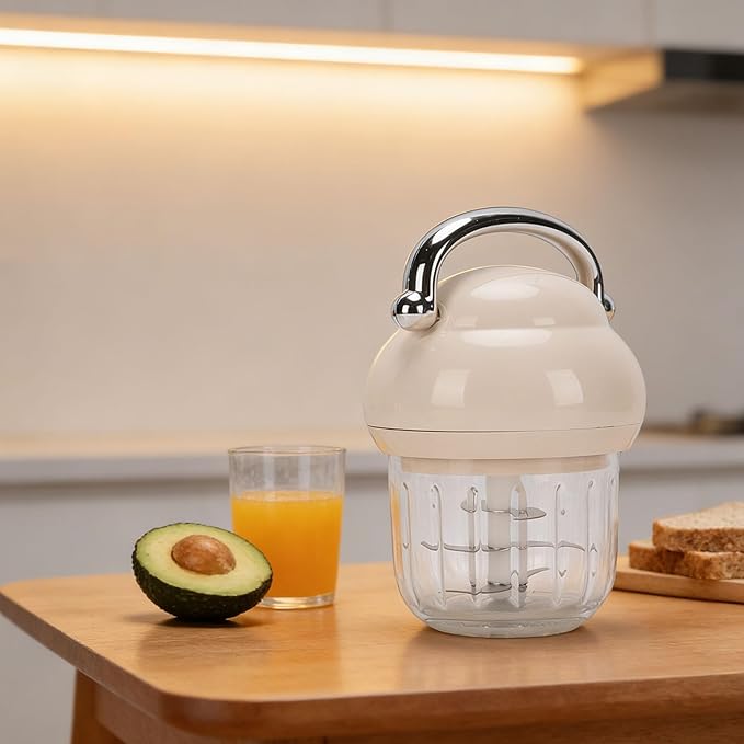 Cordless Baby Food Maker, Electric Garlic Chopper with 350ml Glass Container and 1200mAh Battery, for Preparing Nutritious Meals Fruits Veggies Herbss