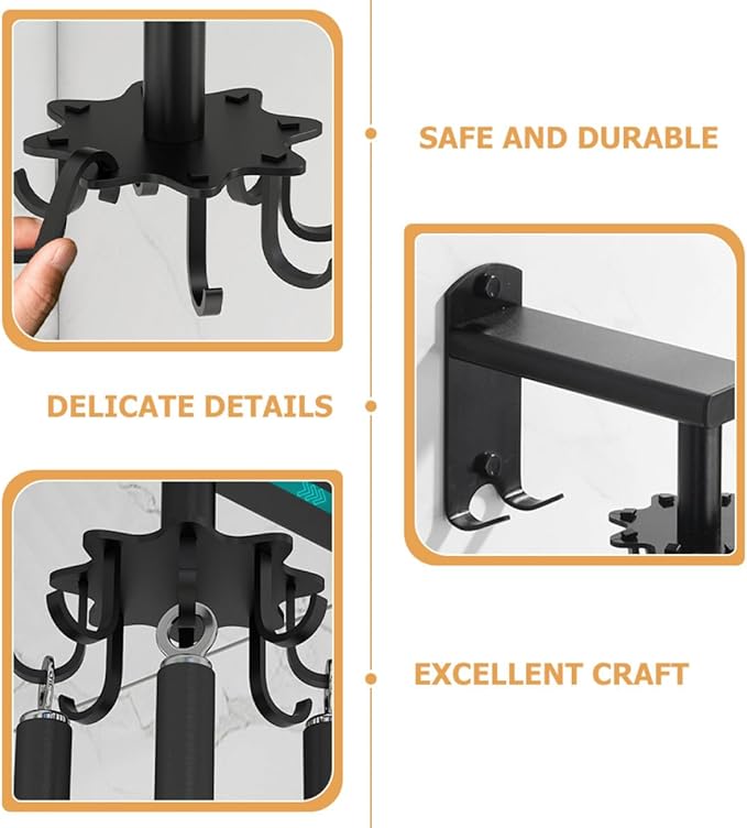 Zerodeko Rotatable 8-Claw Kitchen Utensil Hooks, Thickened Black Space Aluminum Wall Hooks for Hanging, 360° Swivel Multifunctional Hanging Organizer for Home Kitchen Storage