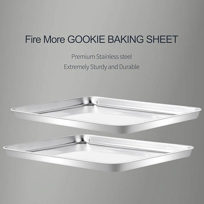Stainless Steel Baking Sheet Set of 2-16" x 12" x 1" Heavy Duty Cookie Sheets for Baking, Rust & Warp Resistant Oven Tray, Non Toxic & Dishwasher Safe Baking Pans for Cooking, Roasting, Broiling