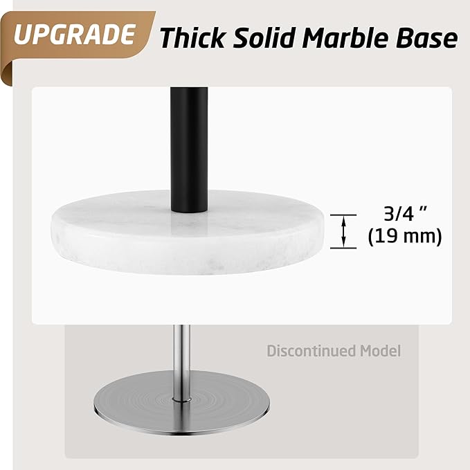 KES Black Paper Towel Holder Countertop, Kitchen Stand Paper Towel Roll Holders with Natural Marble Base SUS304 Stainless Steel for Standard or Jumbo Rolls Matte Black, KPH100S14B-BK