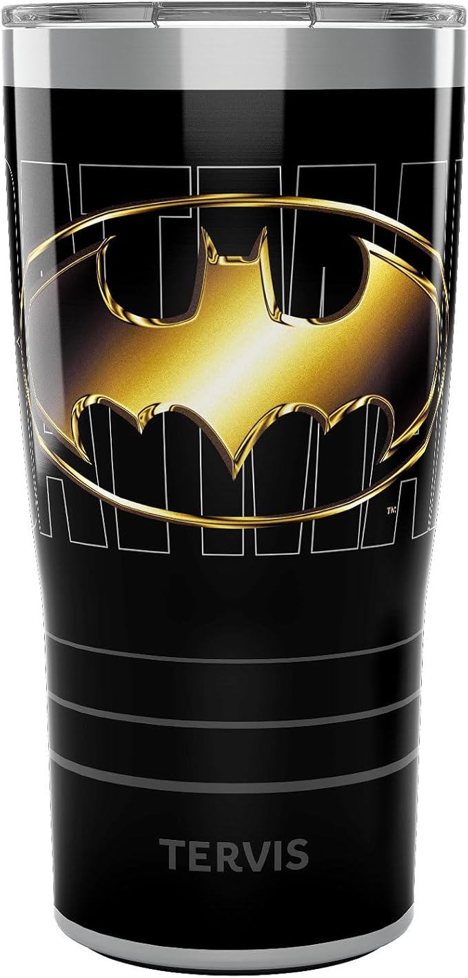 Tervis Traveler DC Comics - Batman - Gotham Gold Triple Insulated Tumbler Travel Cup Keeps Drinks Cold & Hot, 20oz, Stainless Steel