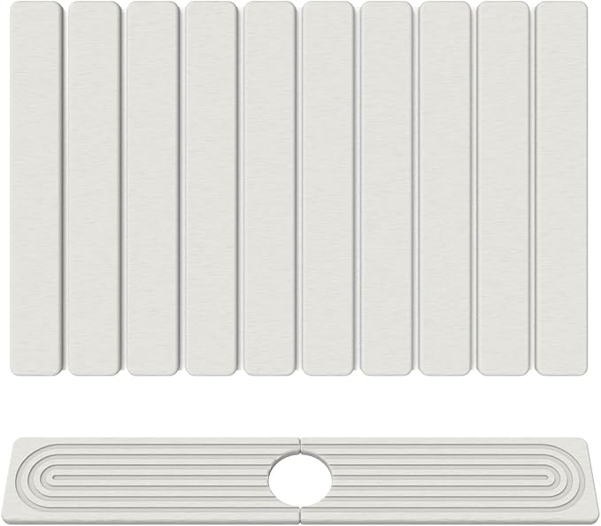 Stone Drying Mat for Kitchen Counter, 24"x16" Water Absorbing Dish Drying Mat with 24"x4" Faucet Mat for Kitchen Sink, Diatomaceous Earth Quick Dry Stone Mats for Dishes Bottles Cups (Off White)