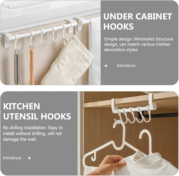 Zerodeko Cabinet Kitchen Utensil Hooks 5pcs Heavy Duty White Storage Rack Hanging Multi-Function Holder for Cabinet and Towel Organization