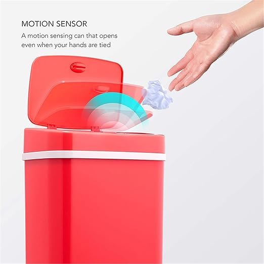 Touchless Motion Sensor Trash Can with Sealing Lid Automatic Soft Close Silent Bathroom Kitchen Office Waste Bin Narrow Rectangular ABS Hands Free Smart Home Garbage Container (Rose)