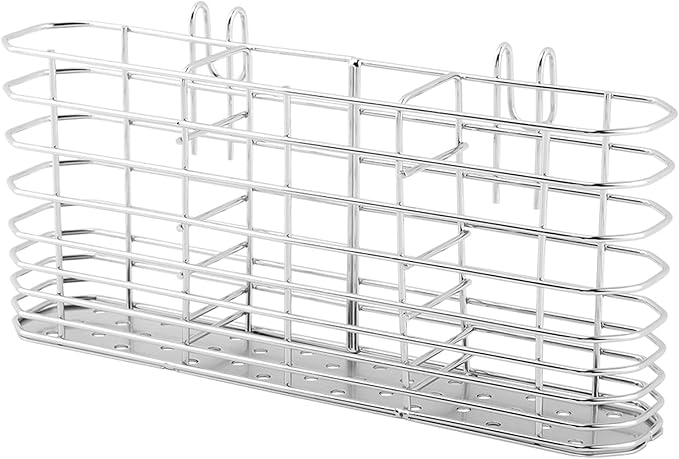 Utensil Drying Rack, 304 Stainless Steel Utensil Organizer Holder No Drilling Kitchen Drainage Basket with 3 Divided Compartments(COLOR:Silver)