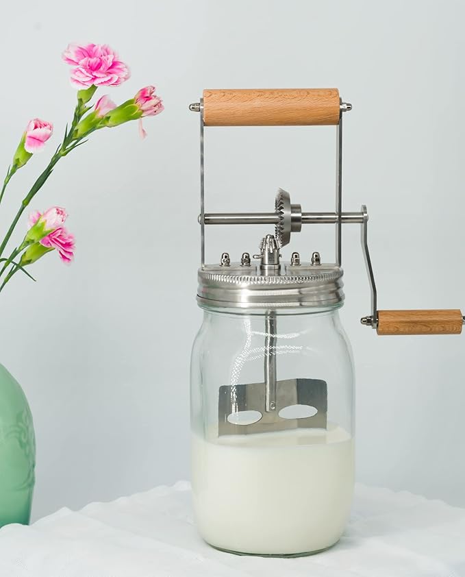 Premium Butter Churner – Makes Fresh Homemade Butter in 10 Minutes | 32oz Glass Jar with Stainless Steel Paddle | Hand Crank Butter Maker | Easy to Use & Clean | Perfect for Family Kitchen Fun
