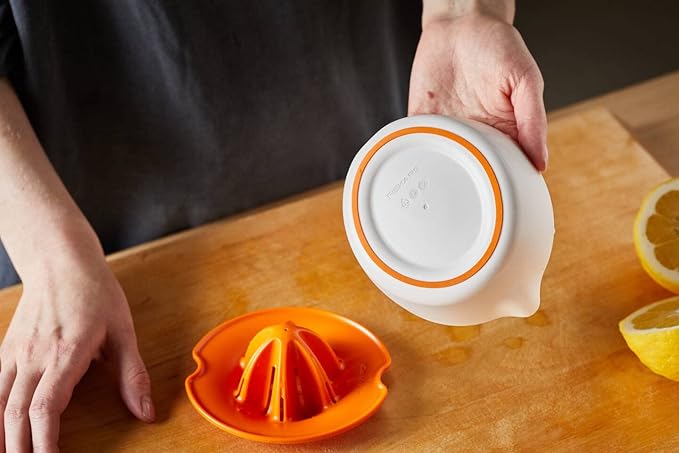 Fiskars Fruit Juicer, With Container, Diameter: 11.9 cm, Synthetic Material, Functional Form, White/Orange, 1016125