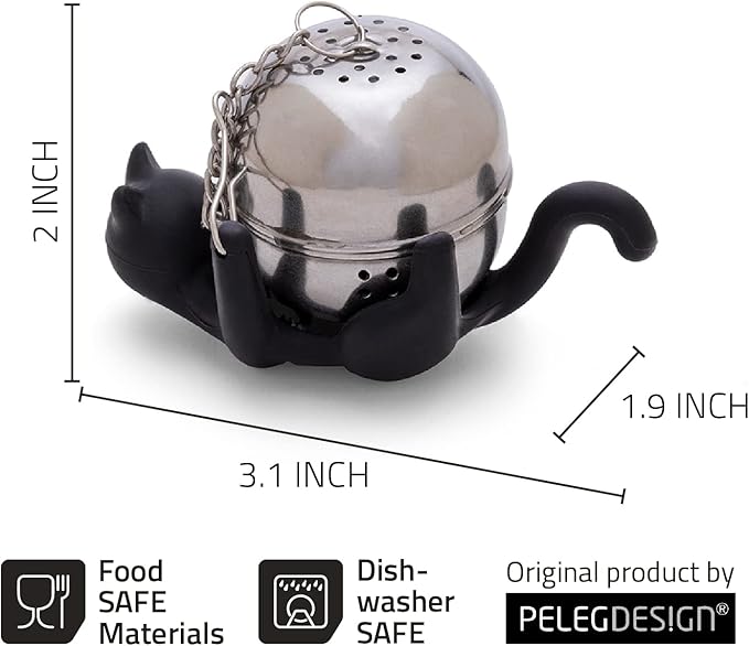Peleg Design Cattea Tea Infuser – Cute Stainless Steel Cat Tea Strainer for Loose Leaf Tea | Fun Animal Tea Steeper & Gift for Tea Lovers, Black