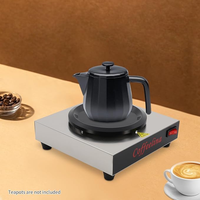 Commercial Coffee Warmer, 110V 80W Stainless Steel Portable Warmer Double, 5.9inch Cup Beverage Warmers for Coffee Milk Tea, Desk Coffee Heater for Cafe Break Room Buffet Event Use