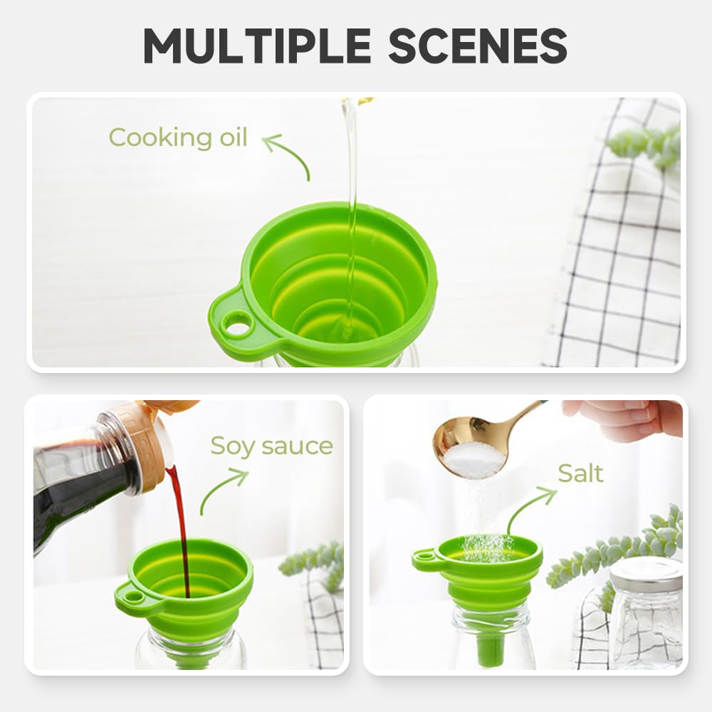 Kitchen Funnel Set, 2025 Upgrade Silicone Collapsible Funnel Silicone Collapsible Food Funnels for Kitchen 3 Sizes Funnels for Home Use Filling Bottles Daily Cooking (Black, 1Set 11+14+20g)